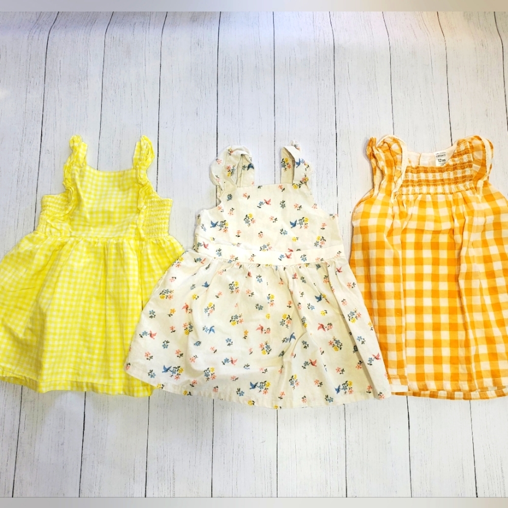 3 Carter's Summer Dresses Baby Girl Toddler 12 Months With Cardigan